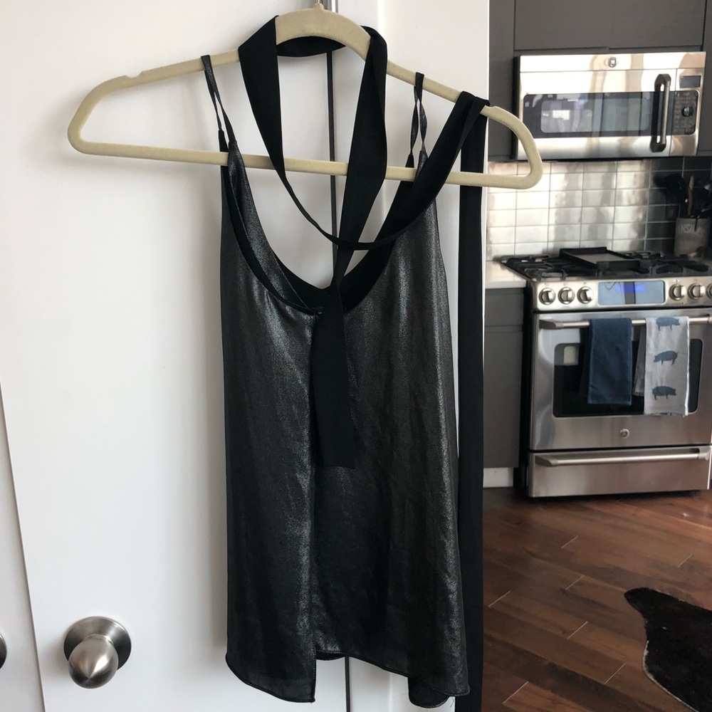 Zara metallic grey shirt with attached neck tie